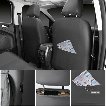 CAR PASS Leather Seat Covers Full Set Universal Water Resistant 3D Foam Back Support, Luxury Comfort Automotive 5 Seat Covers All Season Fit for SUV,Sedan,Van, Airbag Compatible Elegance(Pure Black)
