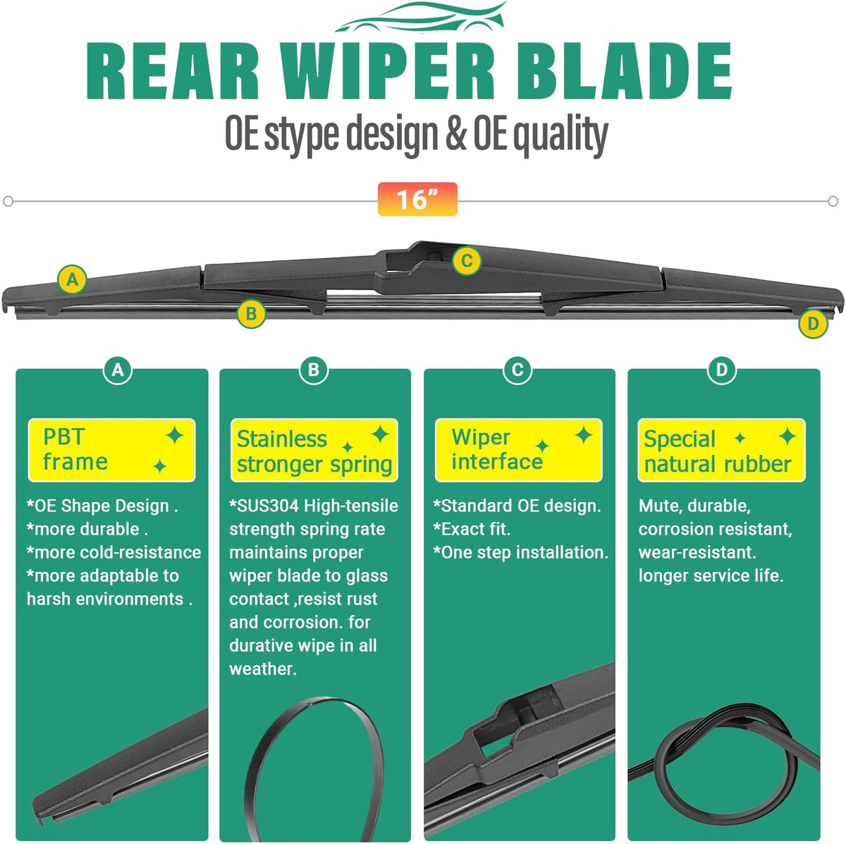26" 16" 12" Windshield Wiper Blades Replacement for Toyota RAV4 2019 2020 2021 2022 2023 2024 2025 RAV 4 / Mazda 5 2006-2015 Premium All Weather Front Rear Wipers Set - OEM Quality (Pack of 3) - Colors A