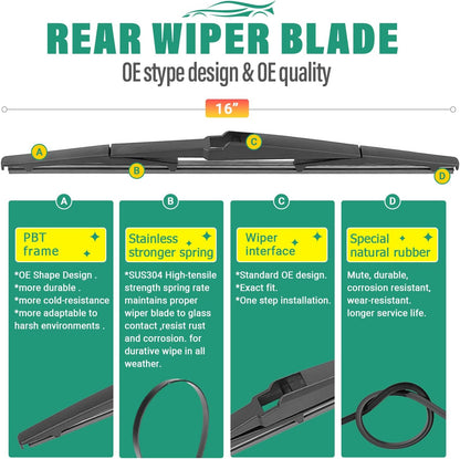 26" 16" 12" Windshield Wiper Blades Replacement for Toyota RAV4 2019 2020 2021 2022 2023 2024 2025 RAV 4 / Mazda 5 2006-2015 Premium All Weather Front Rear Wipers Set - OEM Quality (Pack of 3) - Colors A