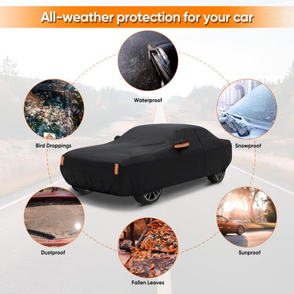 NEVERLAND Sedan Car Cover Waterproof Heavy Duty All Weather Protection Snow Anti-UV Windproof Outdoor Full Car Cover Fit for Automobiles BMW/Mercedes-Benz/Honda（for Car Size:183''L x 70''W x 59''H）