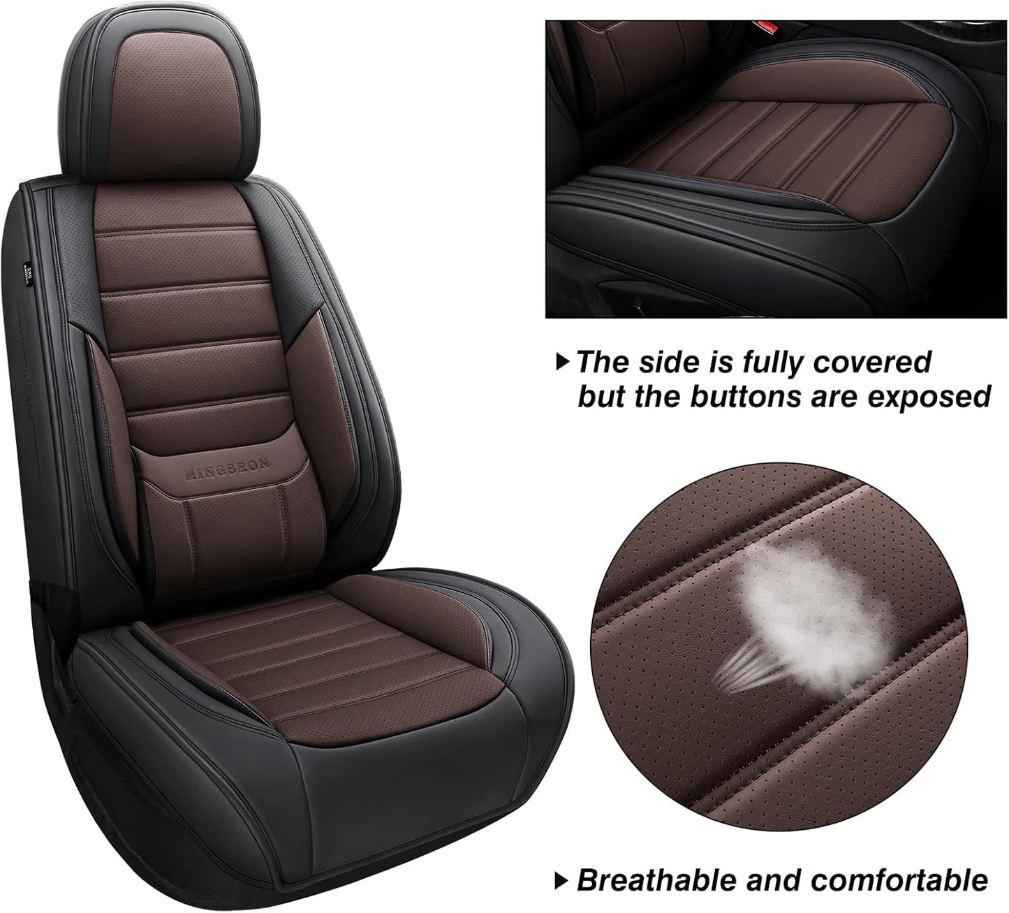MINGBRON Car Seat Cover Full Set, Leather Car Seat Cover, Waterproof Seat Covers, Car Seat Cushion, Nappa Leather Seat Covers Car Seat Protector Universal Fit Most Cars Black