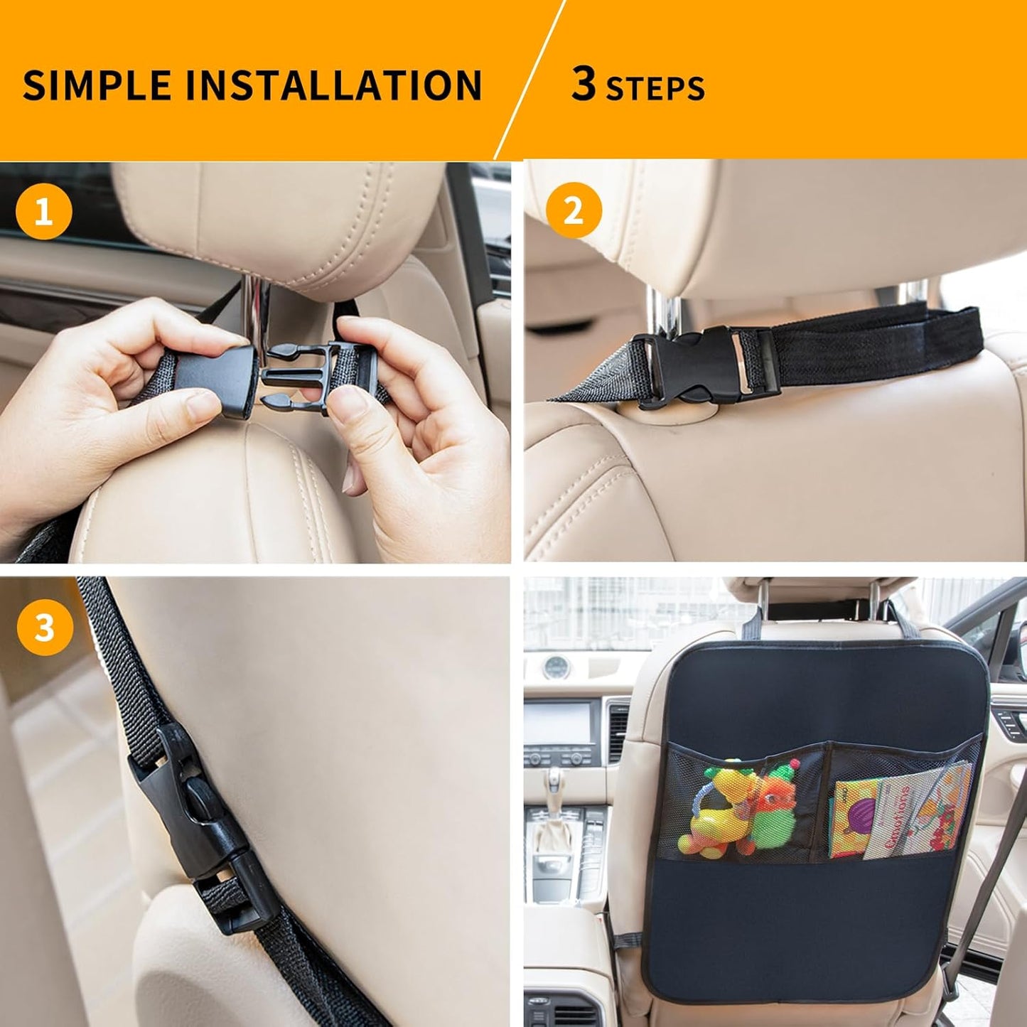 2 Pack Kick Mat Backseat Protector,Back Seat Cover for Kids,Car Seat Back Protectors with 2 Pocket Storage Organizer for Car, SUV, Minivan or Truck Seats (Black)