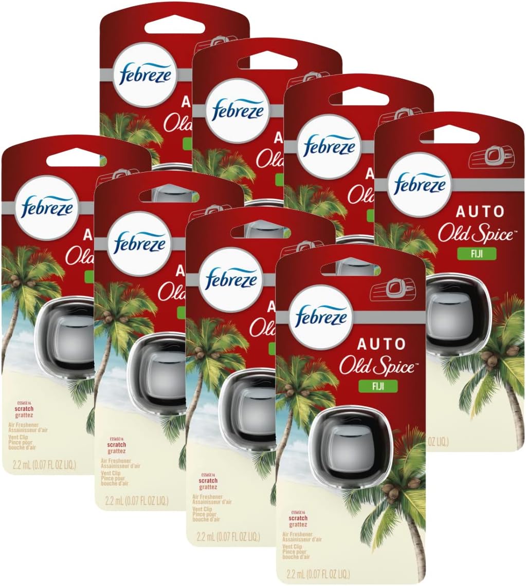 Febreze Odour-Fighting Auto Air Freshener, Car Vent Clip, Old Spice, 4ct