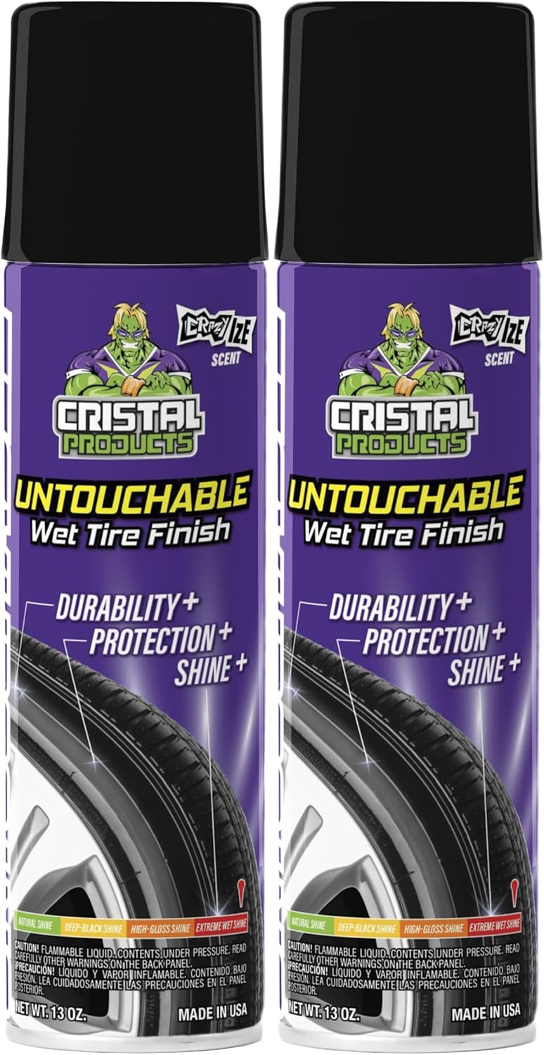 Cristal Products Untouchable Tire Shine Spray – Long-Lasting Wet Tire Finish for Deep Gloss & Protection – Waterproof Tire Shine, Easy Application, Premium Tire Cleaner Shine