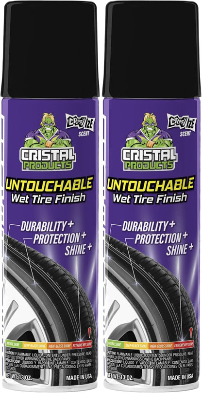 Cristal Products Untouchable Tire Shine Spray – Long-Lasting Wet Tire Finish for Deep Gloss & Protection – Waterproof Tire Shine, Easy Application, Premium Tire Cleaner Shine