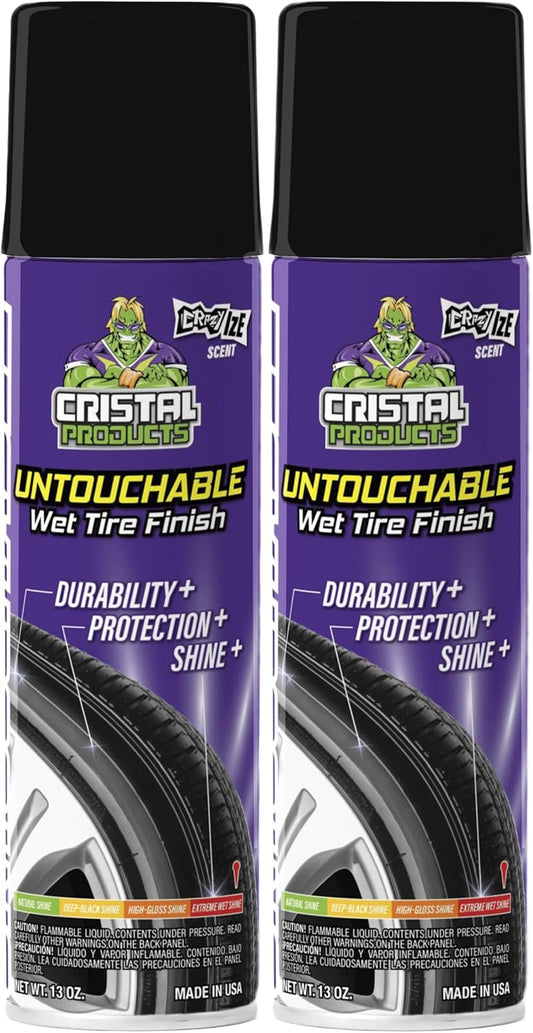 Cristal Products Untouchable Tire Shine Spray – Long-Lasting Wet Tire Finish for Deep Gloss & Protection – Waterproof Tire Shine, Easy Application, Premium Tire Cleaner Shine