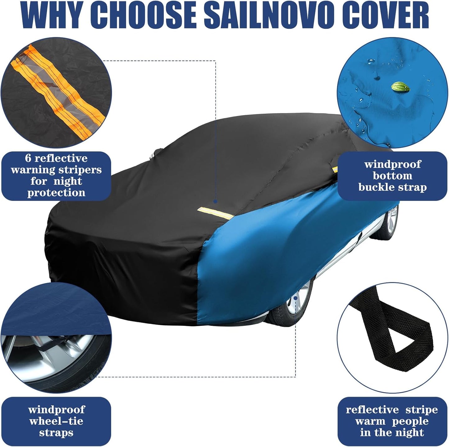 Riakrum Full Car Cover Waterproof All Weather for Automobiles Windproof Cover Rain UV Protection Sun Scratch Resistant Outdoor Universal(Fit Sedan Length (185-193'') 70'' H,Black, Orange)