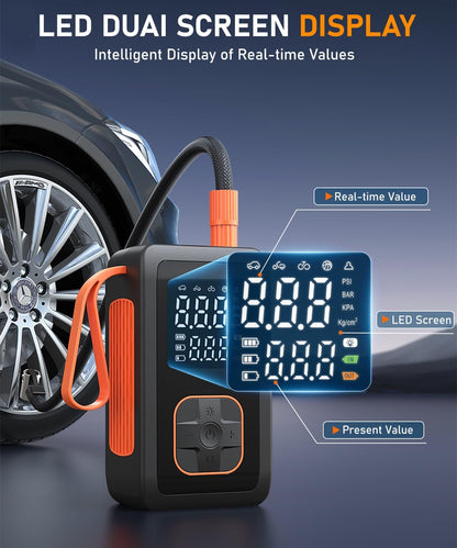 Hafuloky Tire Inflator Portable Air Compressor, 3X Faster Cordless Air Pump with Digital Pressure Gauge, 150PSI Air Pump with Cigarette Lighter Plug for Cars, Motorcycles, Bicycles, Balls(Black)