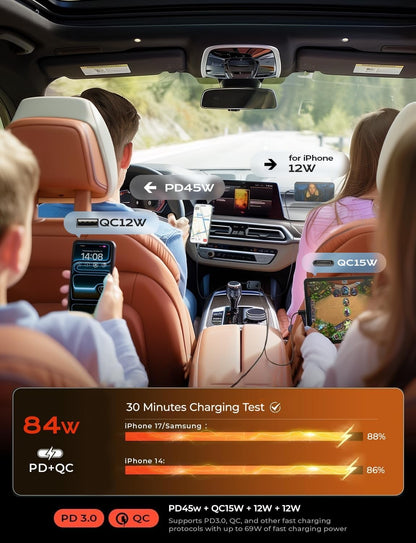 LISEN Retractable Car Charger, 84W Car Charger USB C Fast Charger, Cigarette Lighter USB Charger Adapter, Car Accessories Birthday Gifts for Men Women Dad Mom Husband, for iPhone 17 16 15 14 13 12 11