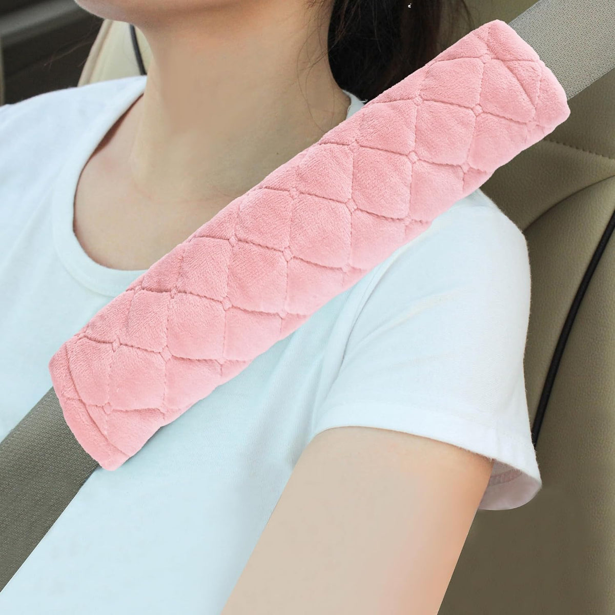 Amooca Soft Auto Seat Belt Cover Seatbelt Shoulder Pad 2 PCS for a More Comfortable Driving Compatible with All Cars and Backpack Black