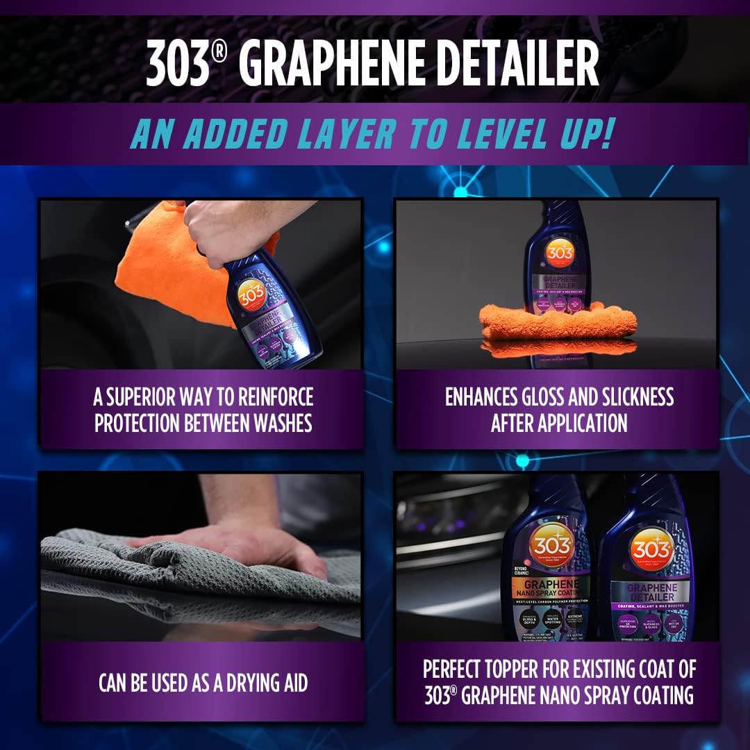 303 Products Graphene Detailer Spray, Quick Detail Spray for Car Exterior – Enhances Gloss & Protection on Paint, Coatings & Wax, Waterless Wash & Drying Aid, 16 oz