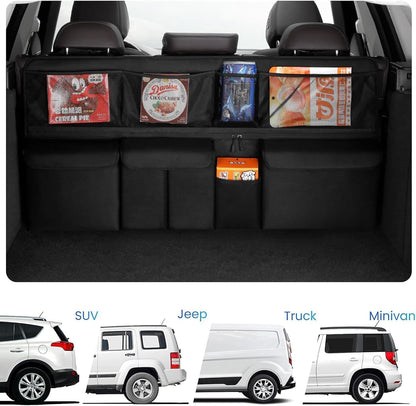Car Trunk Organizer with 9 Large Pockets, Car Storage Organizer for SUV/MPV/Truck, Space Saver Travel Accessories (Black)
