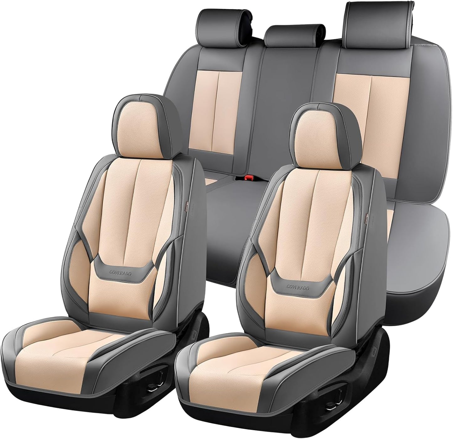Coverado Seat Covers Full Set, Black Seat Covers for Cars 5 Seats, Car Seat Protector, Waterproof Nappa Leather Car Seat Cushion, Front and Rear Car Seat Cover Fit for Most Sedans SUV Pick-up Truck - Colors B