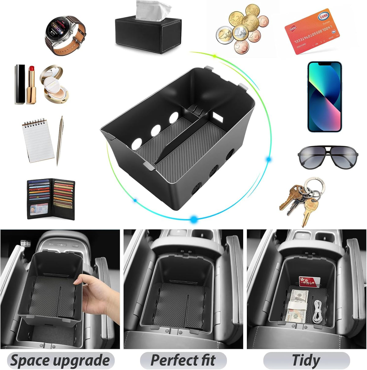 SKTU 2-Pack 2023 2024 2025 2026 Lexu s RX350 Center Console Organizer for 2023-2026 Lexu s RX350/RX450h/RX500h Console Tray 2023 2024 2025 2026 RX350 Accessories with Sunglasses Holder [Double Layers]