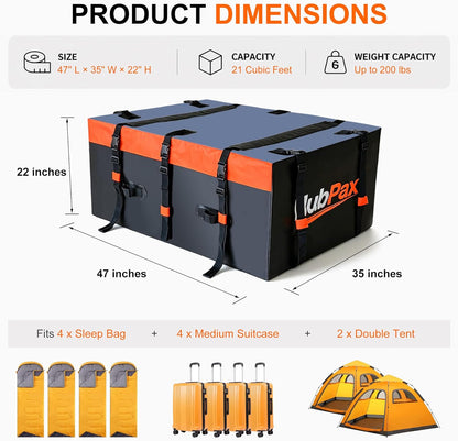 21 Cu Ft. Car Rooftop Cargo Carrier Bag Car Roof Top Bag Cargo Carrier | Fit All Vehicle with/Without Rack, Includes Anti-Slip Mat, 8 Reinforced Straps, 6 Door Hooks, Luggage Lock