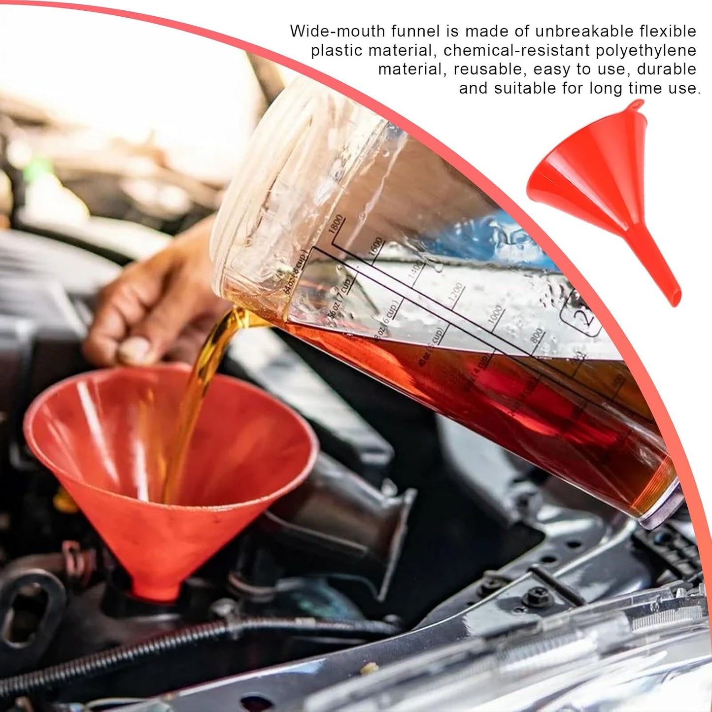 5PCS Wide Mouth Oil Funnel, Plastic Wide Mouth Flexible Fuel Funnel with Hose & Mesh Filter, Multi-Functional Large Oil Funnel Set for Filling Bottles Gas Transfer