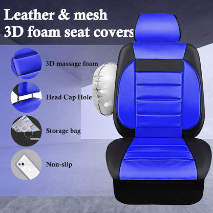CAR PASS Faux Leather Car Seat Covers Front Seats Only, 3D Foam Support Car Seat Covers, Universal fit for Trucks Vans SUVs Sedans Automotive Comfortable, Airbag Compatible 2 Pieces Front Solid Black