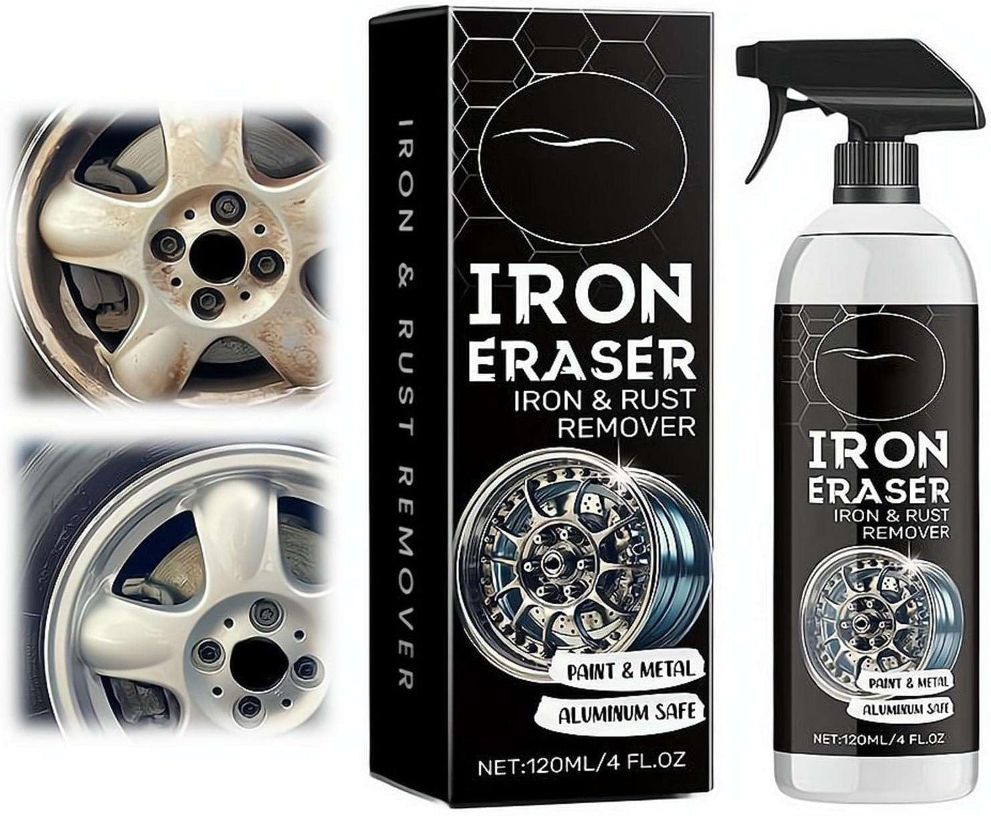 Iron Eraser Rust Remover Spray for Metal, Iron Eraser Iron and Rust Remover, Eraser Rust Remover Spray, Rust And Brake Dust Cleaner For Wheels & Paint, Professional Automotive Surface Cleaning