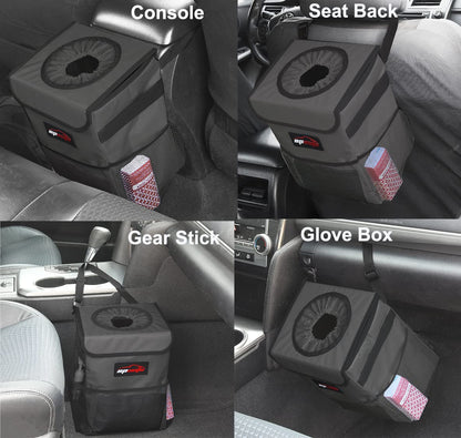 EPAuto Waterproof Car Trash Can with Lid and Storage Pockets, 2.5 Gallon, Black