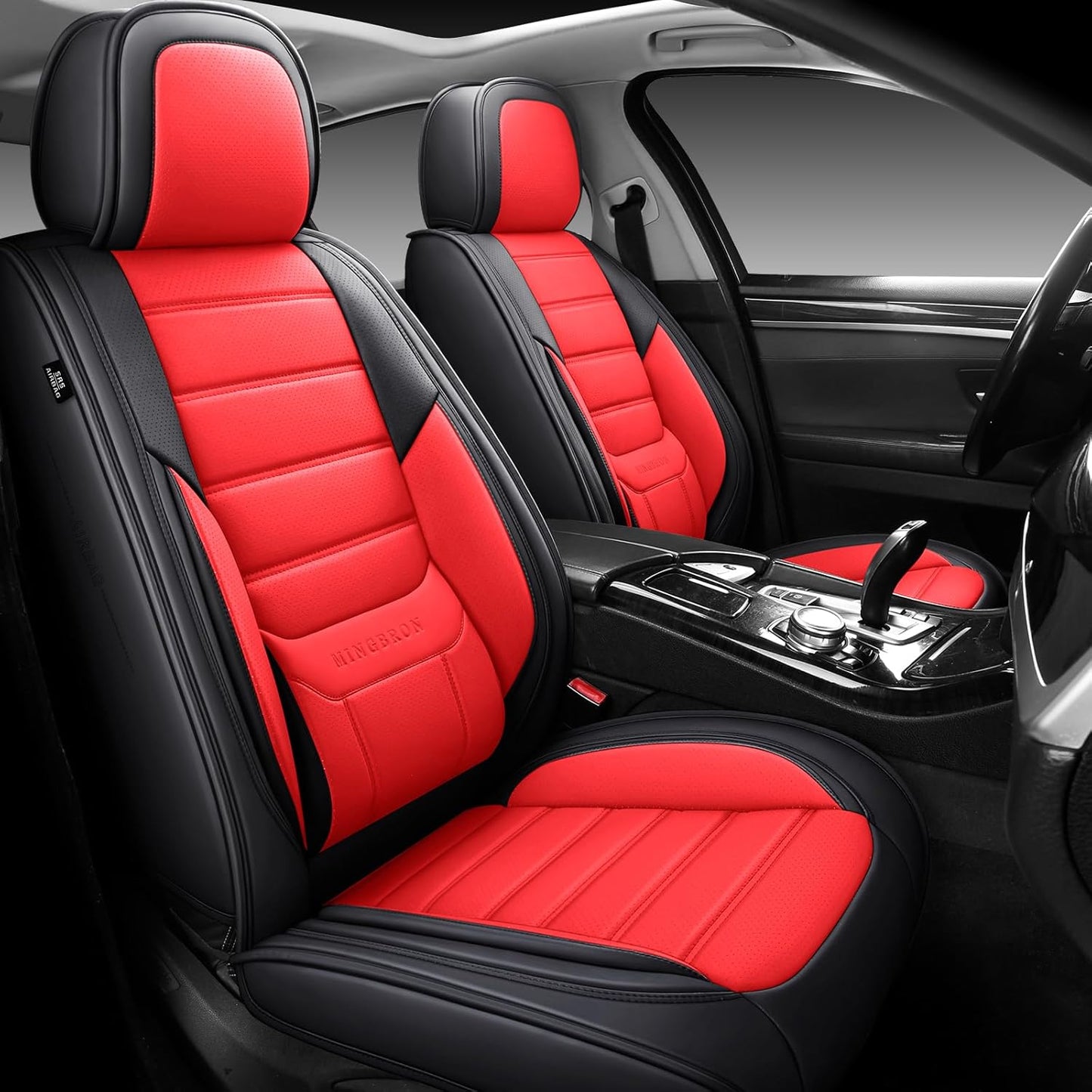 MINGBRON Car Seat Cover Full Set, Leather Car Seat Cover, Waterproof Seat Covers, Car Seat Cushion, Nappa Leather Seat Covers Car Seat Protector Universal Fit Most Cars Black