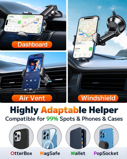 Qifutan Car Phone Holder Mount Phone Mount for Car Windshield Dashboard Air Vent Universal Hands Free Automobile Cell Phone Holder Fit for iPhone Smartphone Camera Mounts
