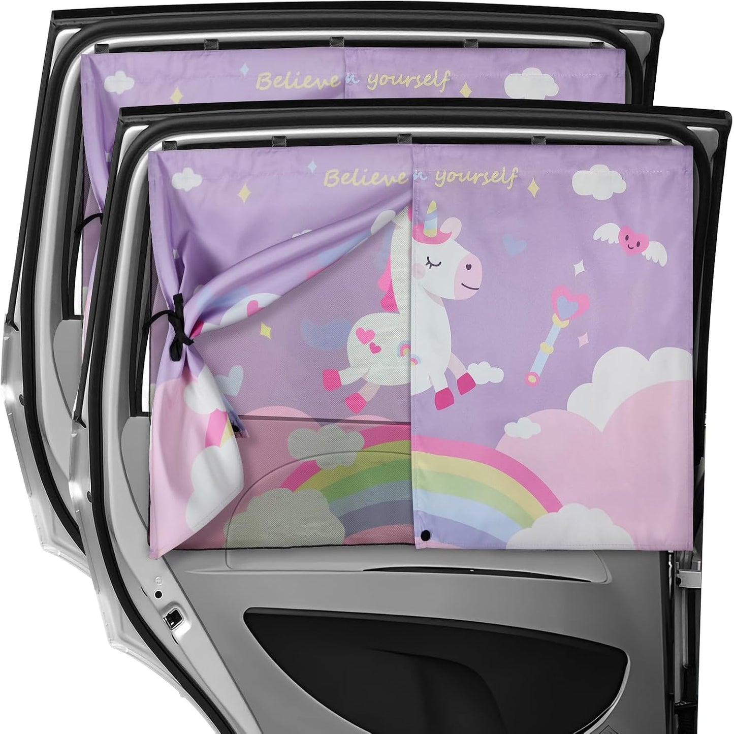 Car Window Shades, 2 PCS Magnetic Double Layer Auto Sun Shade for Side Windows Privacy Full Covers/Half Shade Options Back Car Window Curtains for Baby Protection