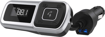Scosche BTFM9 FM Bluetooth Transmitter Car, Dual 12W USB-C and USB-A Charging Ports, Fast Type C Car Charger, Wireless Radio Bluetooth Adapter, Hands-Free Kit for Calls, Siri and Google Assistant