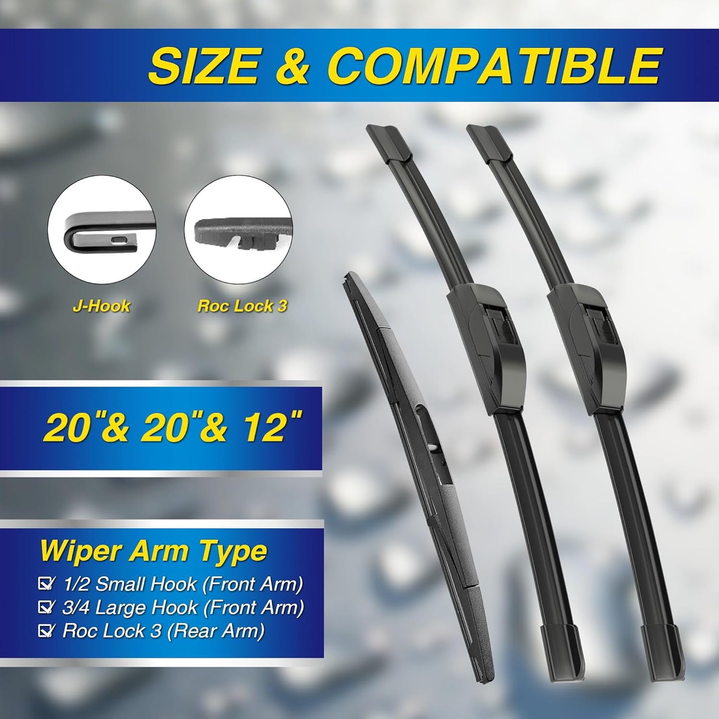 5 PLUS® Silicone Windshield Wipers Replacement for 2019-2024 Toyota RAV4/ 2006-2015 Mazda 5 Wiper Blades(Set of 3), Windshield Wiper Blades For My Car-26"/16"/12" - Colors C