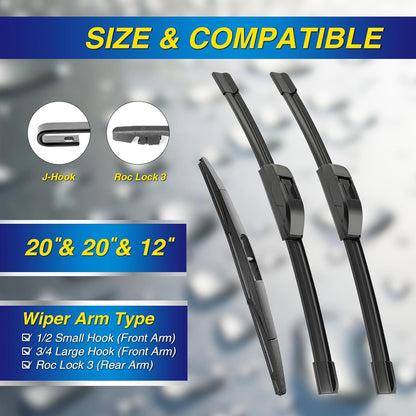 5 PLUS® Silicone Windshield Wipers Replacement for 2019-2024 Toyota RAV4/ 2006-2015 Mazda 5 Wiper Blades(Set of 3), Windshield Wiper Blades For My Car-26"/16"/12" - Colors C
