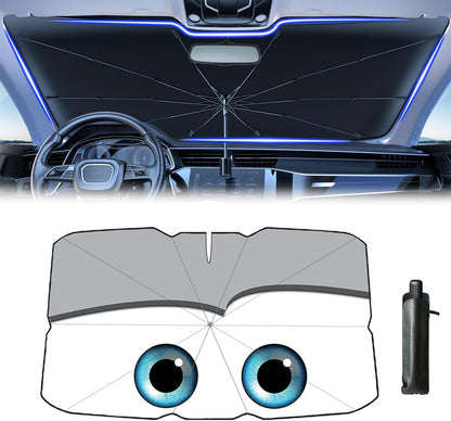 Windshield Sun Shade 2025 Car Accessories 100% Blackout Car Front Windsow Shades Umbrella Automotive Sun Visor Block Heat Insulation Protection (Black Eyes)