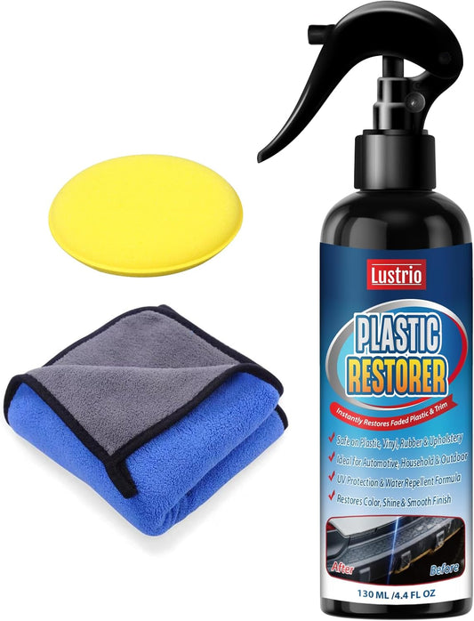 Black Trim & Plastic Restorer for Cars – Restores Faded Bumpers, Rubber & Vinyl – Long-Lasting UV Protection, No Oily Residue – Complete Kit with Foam Applicator & Towel (4.4oz/130ml)