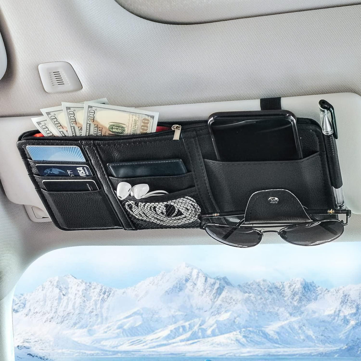 Keedolla Car Sun Visor Organizer, Truck Visor Organizer Car Sun Storage Pocket Pouch Case Bag for Sunglasses, Cards, Pens and Document - Pink