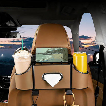 Back Seat Car Organizer,4 in 1 Multifunctional Car Back Seat Storage Box with Drink Cup Holder Tissue Box, for Hold Phone,Snacks, Drinks, Handbag-Black