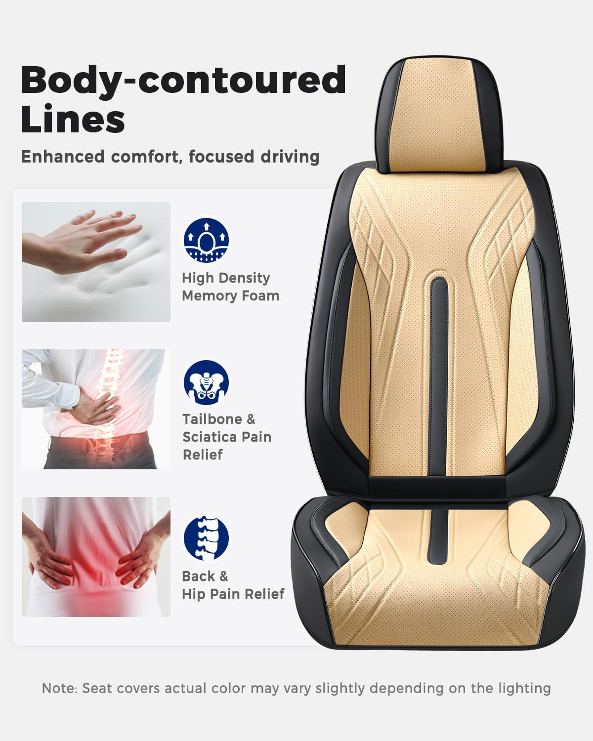 Huidasource Coffee Seat Covers Full Set, Universal Fit for Most Cars Trucks SUV, Full Coverage Leather Seat Cover, Airbag, Cupholder Compatible, Velcro Adjustable, Heaating/Cooling Function Retain