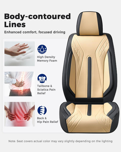 Huidasource Coffee Seat Covers Full Set, Universal Fit for Most Cars Trucks SUV, Full Coverage Leather Seat Cover, Airbag, Cupholder Compatible, Velcro Adjustable, Heaating/Cooling Function Retain