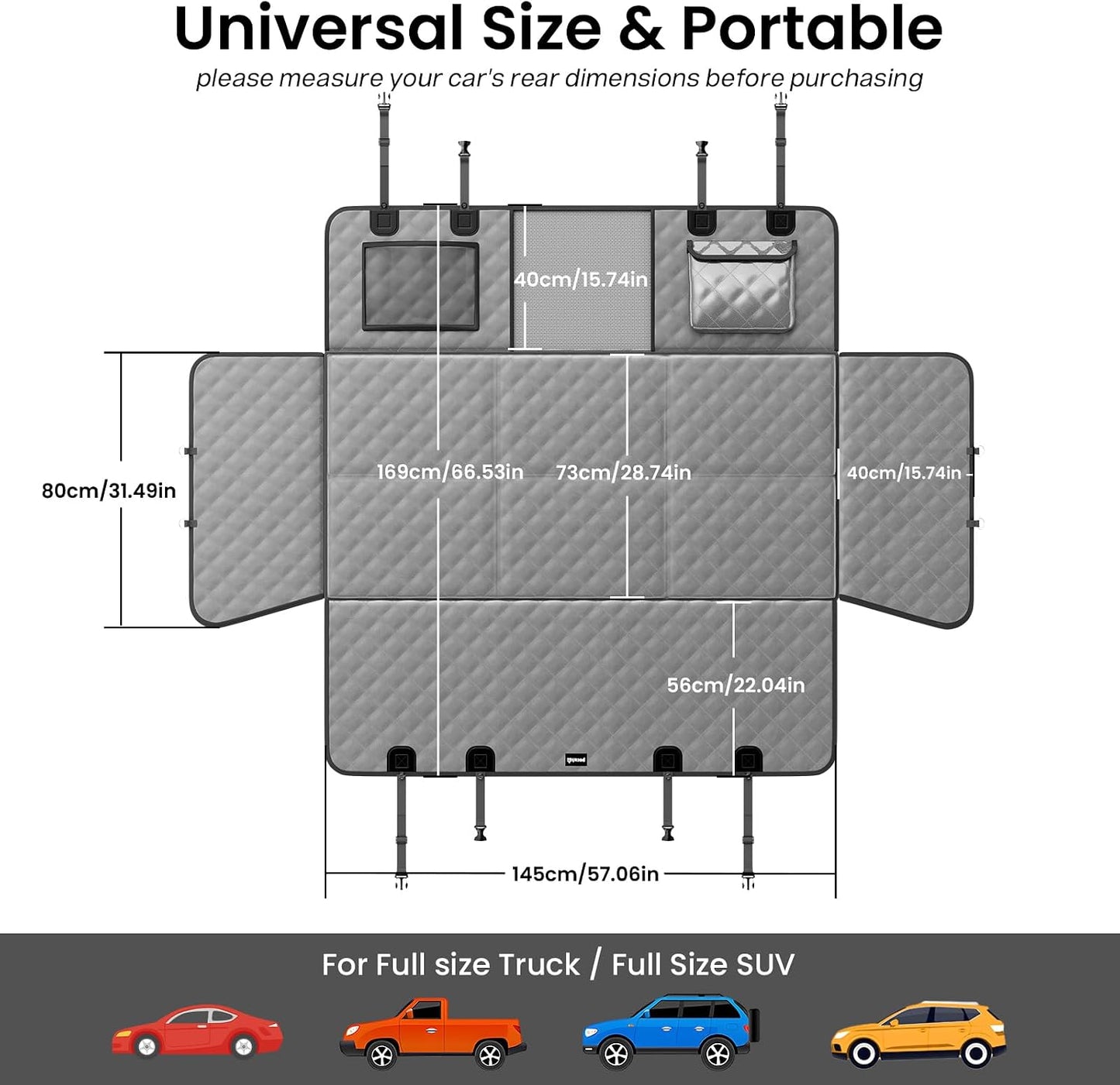 Dog Car Seat Cover for Back Seat, Waterproof Leather Fabric Back Seat Extender for dogs 52.4 * 24.4in, Foldable in The Car, Hard PVC Panels Bottom Support to 330 lbs, for Cars/Mid-Size SUV/Small Truck