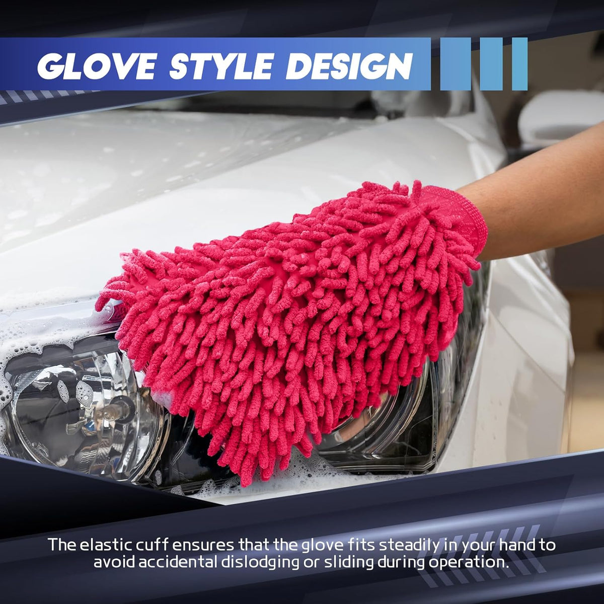 wuyaoyao 2PCS Car Wash Mitt, 10.14"×7.12" Chenille Microfiber Car Wash Mitts, Scratch-Free & Lint-Free, Absorbent Double Sided Clean Glove for Cars Cleaning, Auto Cleaning Supplies (Orange)