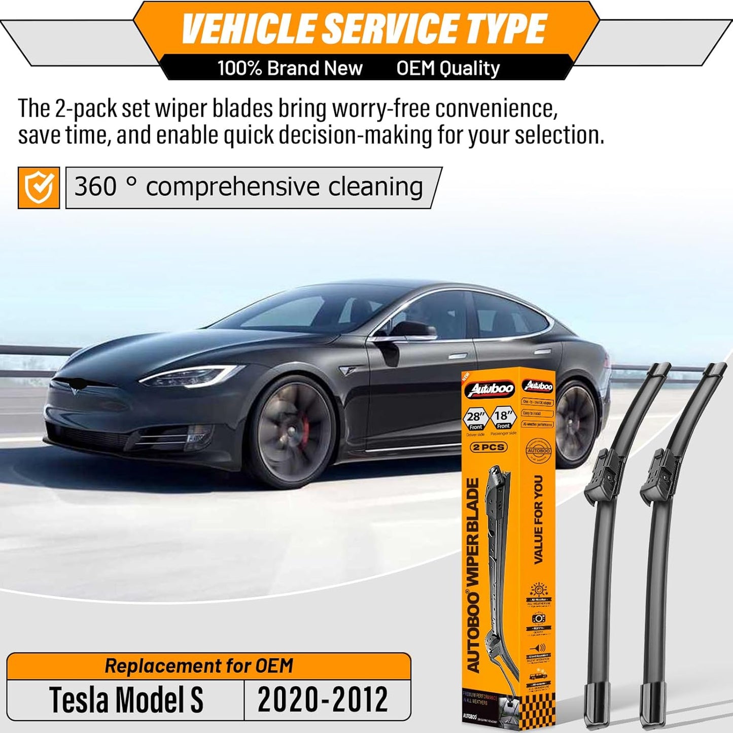 AUTOBOO 26"+19" Windshield Wipers Replacement for Tesla Model 3 2017 2018 2019 2020 2021 2022 2023 2024 2025 Model Y 2020 2021 2022 2023-2025 -Original Factory Quality (Pack of 2) - Colors A