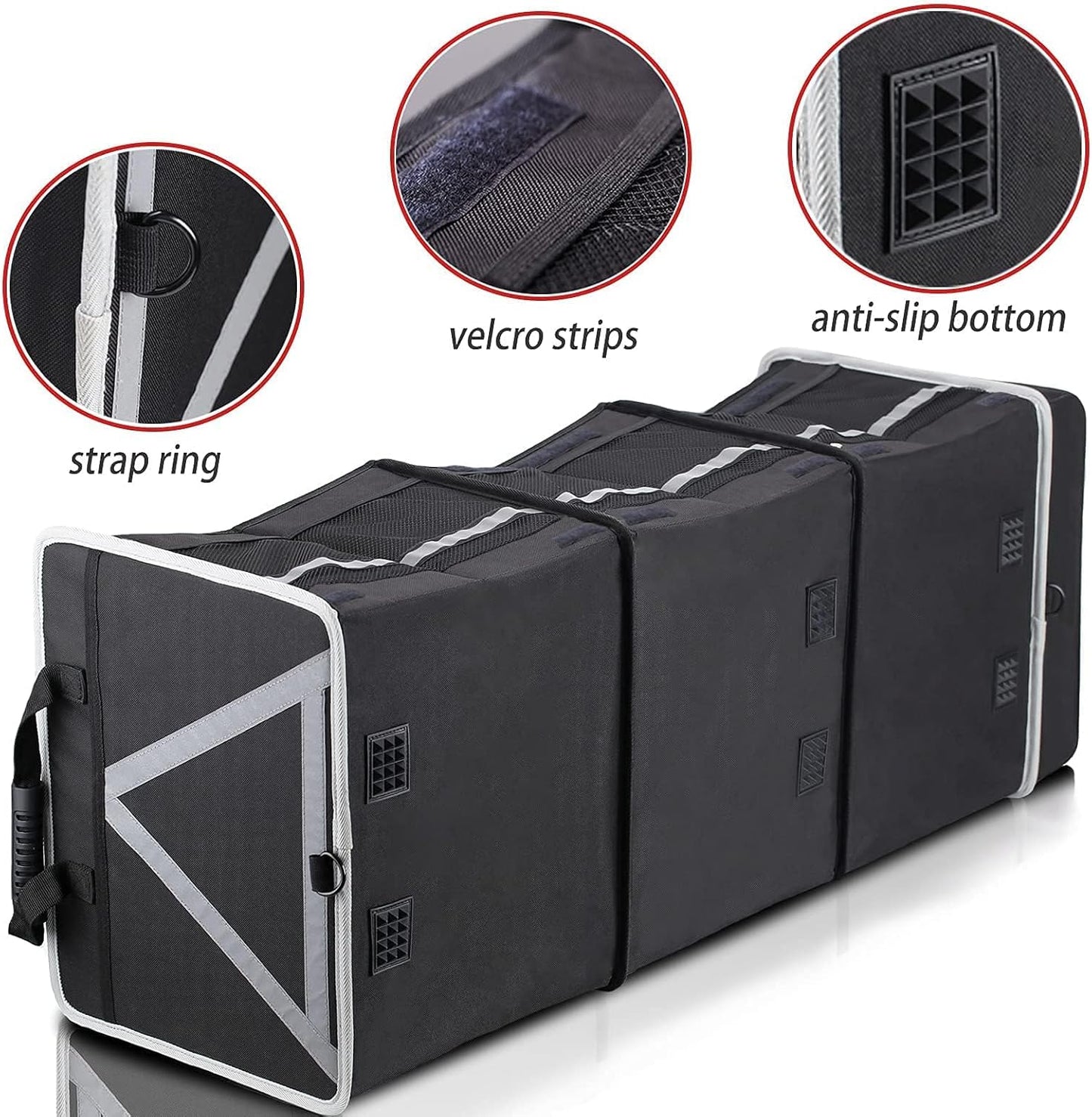 Homeve Car Trunk Organizer for SUV, 18.5Gal Large Capacity No-Sag Heavy Duty, Foldable Waterproof Anti-Slip Storage with 12 Pockets, Fit Sedan,Truck, Universal Car Accessories, Black, Large, 2 Compart