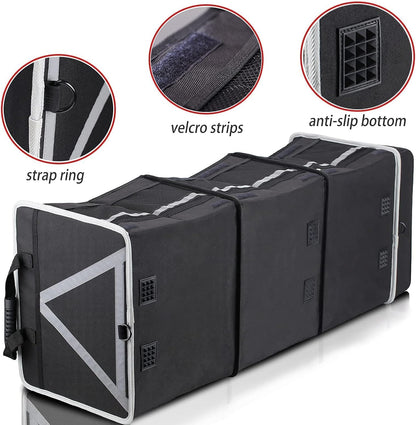 Homeve Car Trunk Organizer for SUV, 18.5Gal Large Capacity No-Sag Heavy Duty, Foldable Waterproof Anti-Slip Storage with 12 Pockets, Fit Sedan,Truck, Universal Car Accessories, Black, Large, 2 Compart