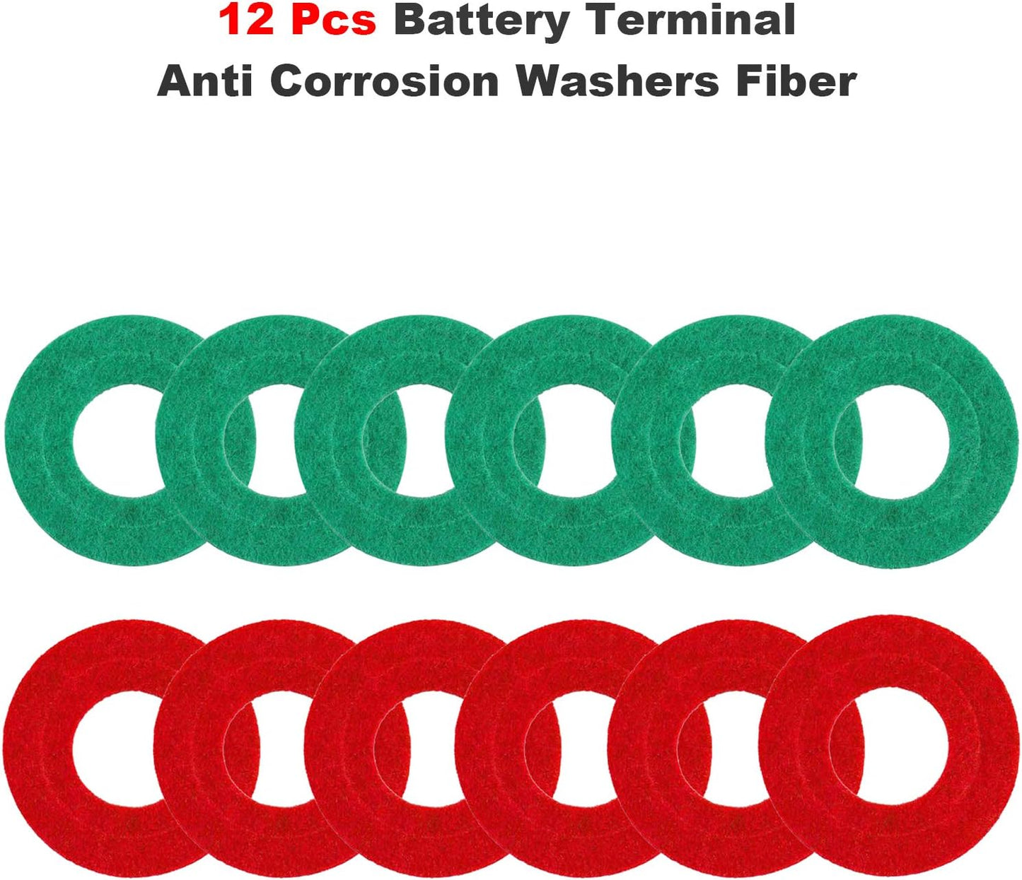 TKDMR Battery Terminal Cleaners (2 pcs),12 pcs Battery Terminal Anti-Corrosion Fiber Washers (6 Red & 6 Green) for Car Marine Battery