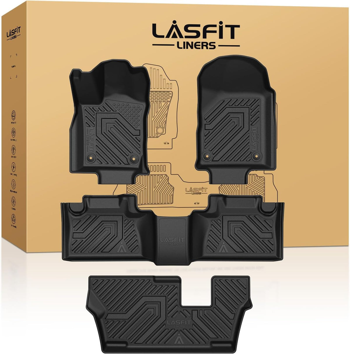 LASFIT Floor Mats for 2019-2025 2026 Ram 2500/3500 Crew Cab Bucket Seat for Carpet & Vinyl Floor (NOT fit Model with PTO Kit), All Weather TPE Custom Fit Car Mats Floor Liners 1st & 2nd Row, Black