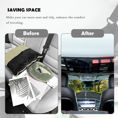 Car Ceiling Cargo Net with 2*Headrest Hook,Large Capacity Anti-Fall Cargo Net for Inside Car Roof Keeps Cars Interior Tidy,Universal Ceiling Cargos Nets for Mid & Large Cars/SUVs