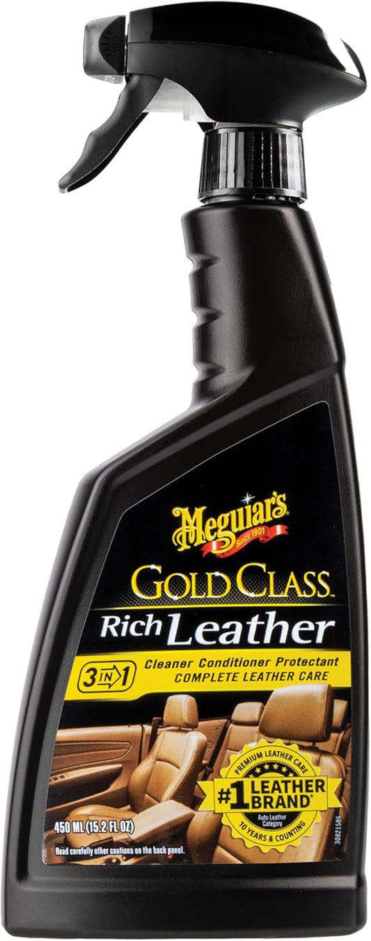 Meguiar's Gold Class Rich Leather Cleaner and Conditioner 3-in-1 Spray, Non-Greasy Car Leather Cleaner and Conditioner Treatment with Advanced UV Protection, 15.2 Oz Spray Bottle