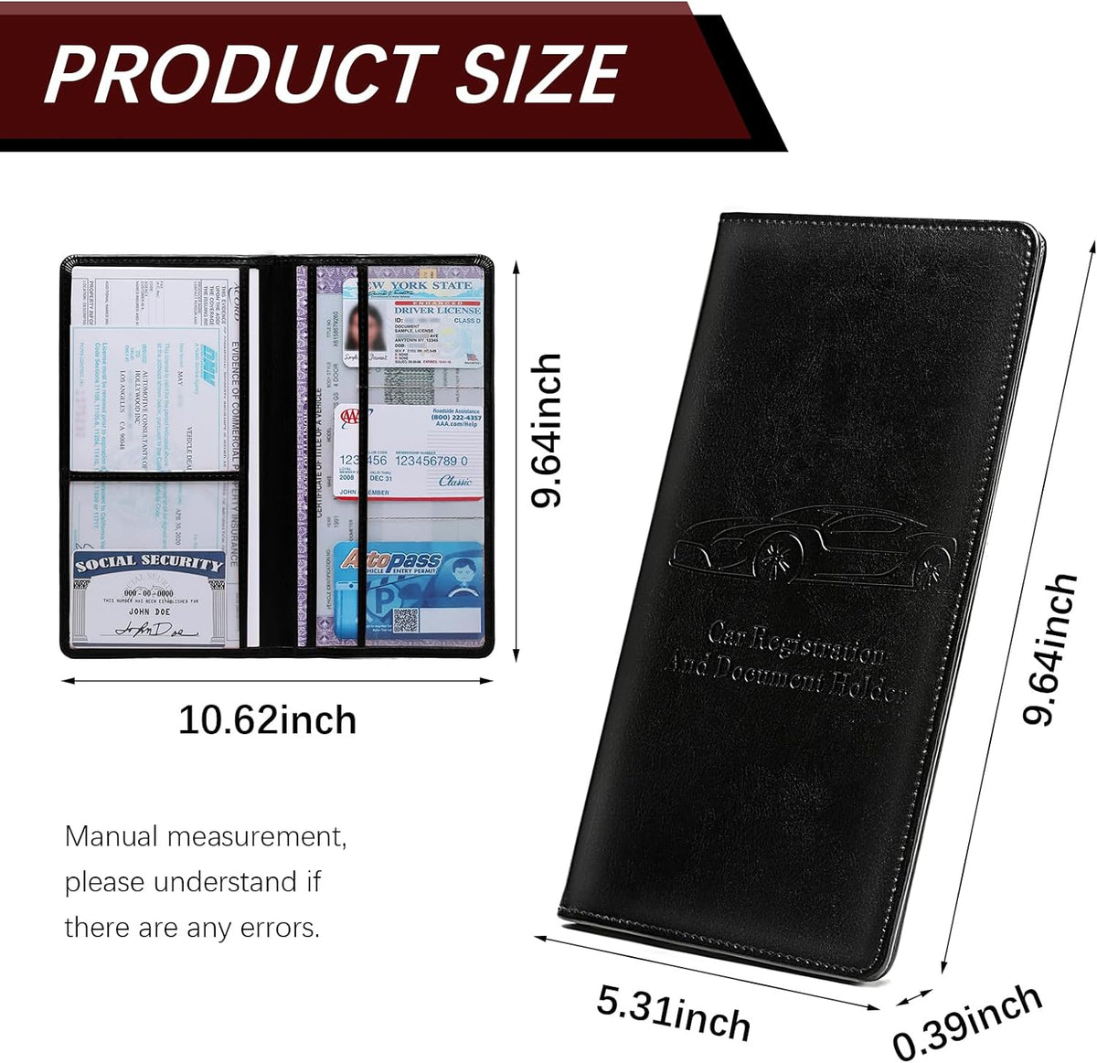 Car Registration and Insurance Card Holder for Women Men, Orange Glove Box Paperwork Organizer with Magnetic Buckle for Easy Access and Protect Documents and Various Cards in Vehicle