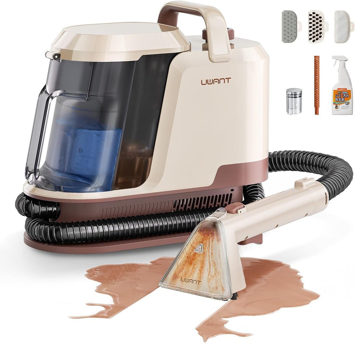 Uwant Portable Carpet and Upholstery for Deep Cleaner, 18Kpa Carpet Cleaner Machine for Cars, Pets with Pet Pro Solution and Self Cleaning Set of 1 for Spot, Rug, Couch