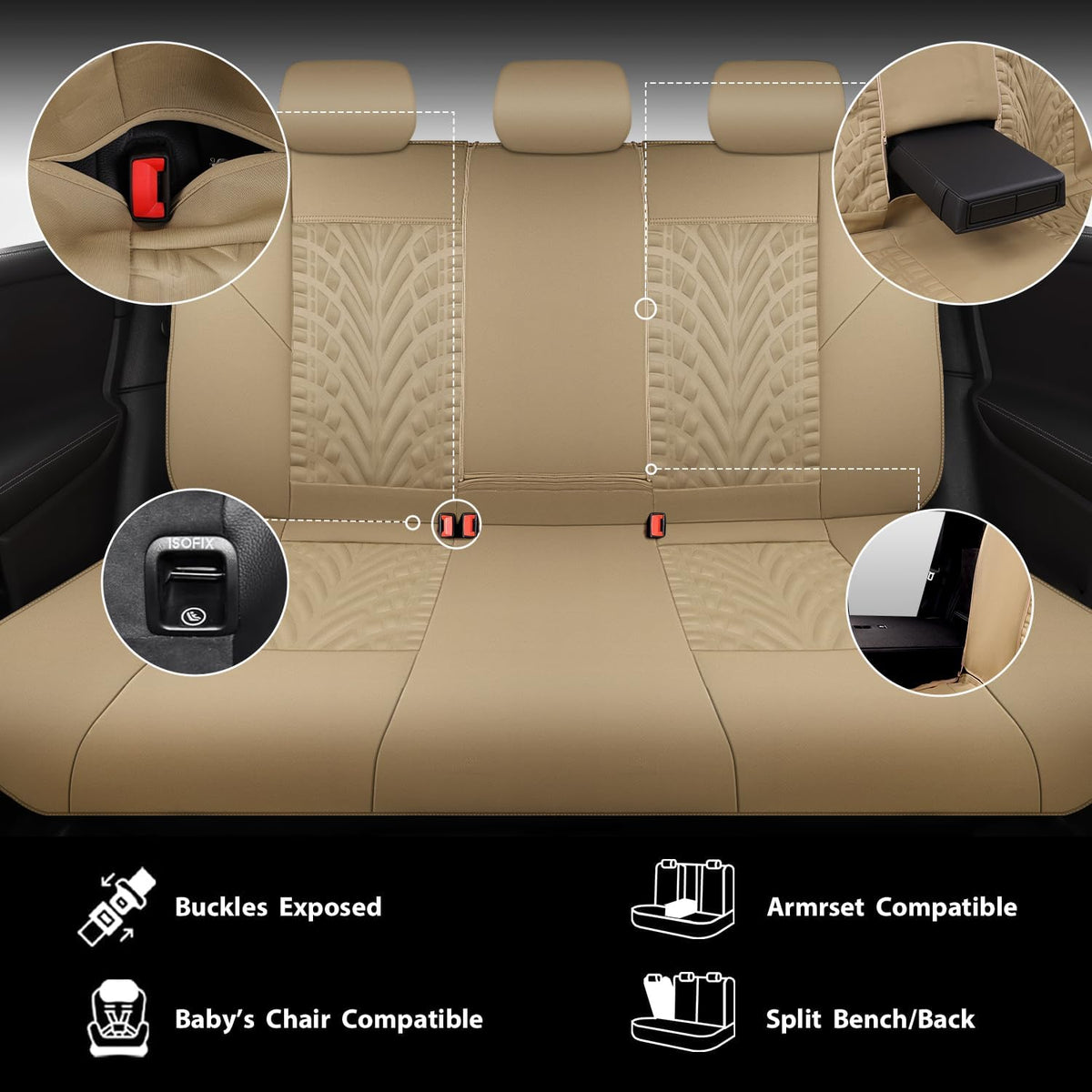 CAR PASS Car Seat Covers Full Sets, Front & Split Rear Bench for Car, 3D Tyre Embossed Automotive Interior Covers, Airbag Compatible, Quick Setup Universal Fit Seat Covers for Car, SUV(Charcoal)