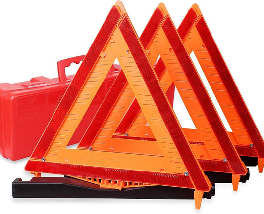 CARTMAN 3PK DOT Approved Foldable Road Safety Warning Triangles | Heavy weighted anti-tip base, high visibility reflect panels, fully compliant with US FMVSS 571.125 roadside safety rules