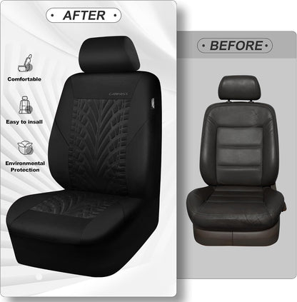 CAR PASS Car Seat Covers Full Sets, Front & Split Rear Bench for Car, 3D Tyre Embossed Automotive Interior Covers, Airbag Compatible, Quick Setup Universal Fit Seat Covers for Car, SUV(Charcoal)