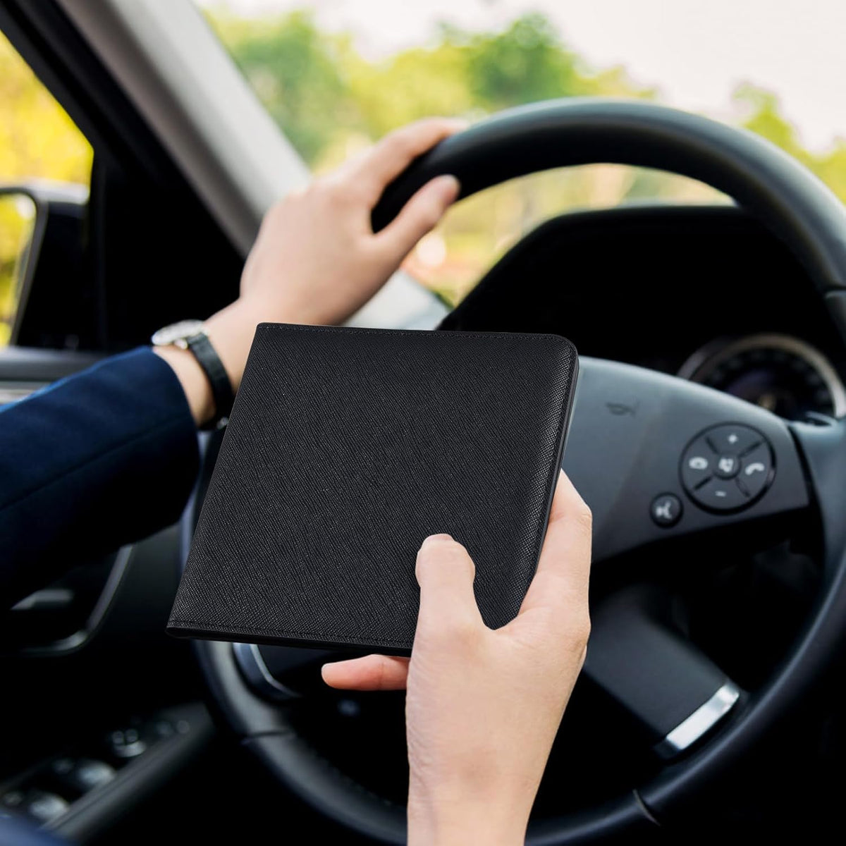 CoBak Car Registration and Insurance Holder - Men and Women Small Lightweight Vehicle Glove Box Car Organizer, Auto Truck Comparment Accessories Case for Essential Document, Driver License (Black)